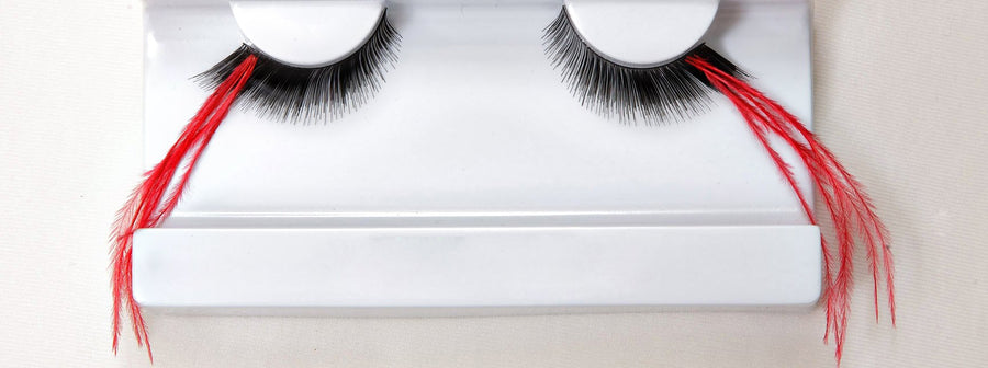 Synthetic Hair False Lashes - Short with Long Faux Feather