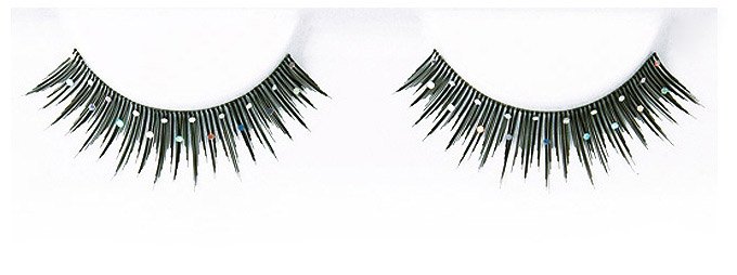 Synthetic Hair False Lashes - Decorated White Stones