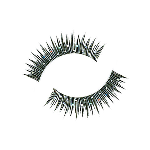 Synthetic Hair False Lashes - Decorated White Stones