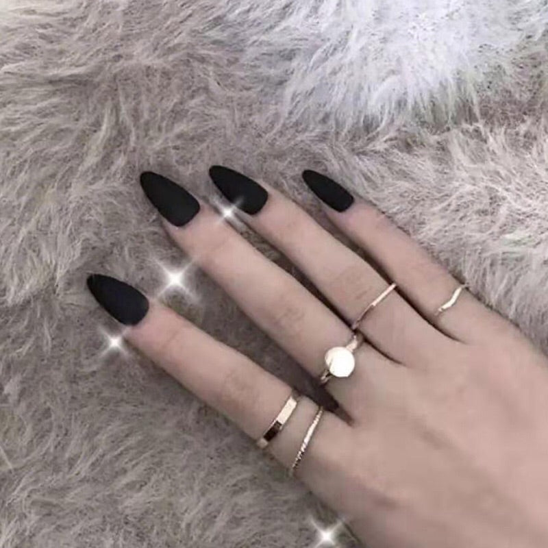 Classic Collection - Extra Long Press On Nails - Black Almond